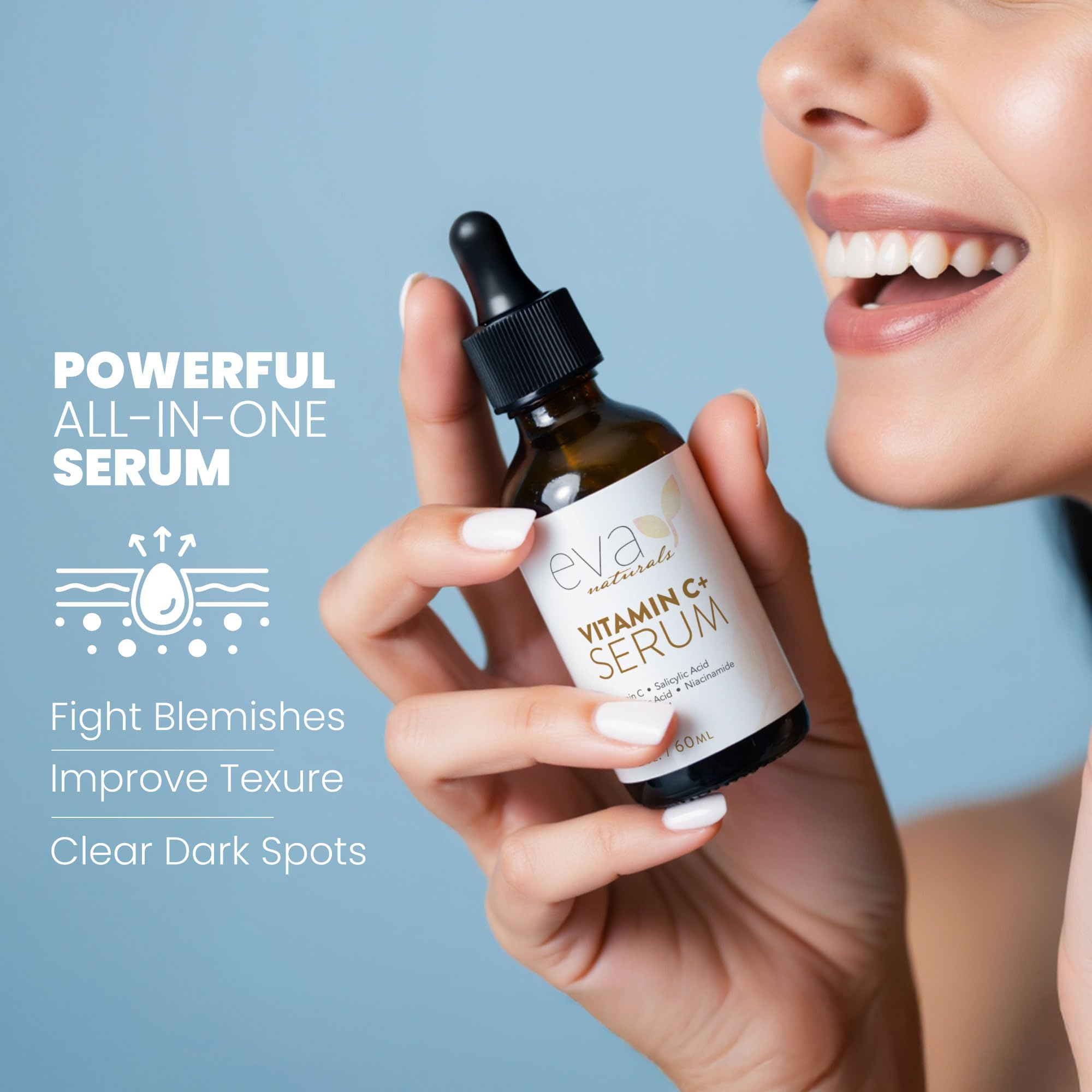 Eva Naturals Vitamin C+ Serum for Face – Anti-Aging Facial Serum with Niacinamide, Retinol, Hyaluronic Acid, Salicylic Acid & Rosehip Oil for Dark Spots, Uneven Skin Tone & Radiant Glow (30 mL)