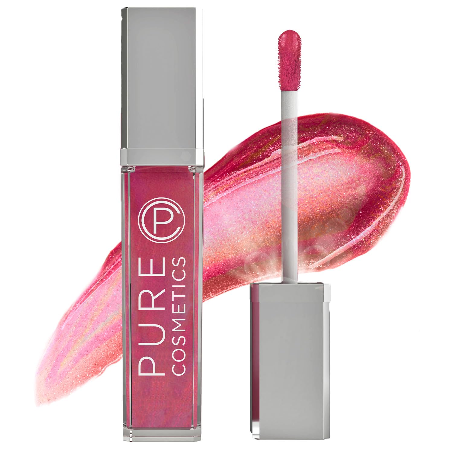 Pure Illumination Light-Up Lip Gloss with LED-Lit Applicator Brush + Side Mirror, Non-Sticky, Moisturizing Hydrating Lip Glosses with Lanolin, Jojoba Oil, & Vitamin E, Wine Berry