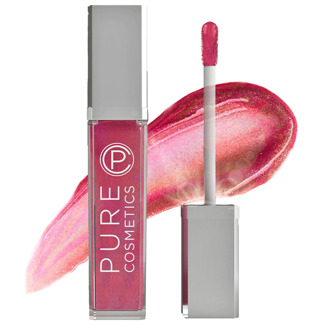 Pure Illumination Light-Up Lip Gloss with LED-Lit Applicator Brush + Side Mirror, Non-Sticky, Moisturizing Hydrating Lip Glosses with Lanolin, Jojoba Oil, & Vitamin E, Wine Berry