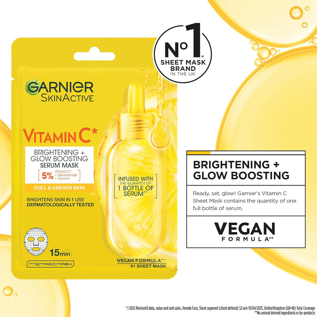 Garnier Mask Icons Discovery Collection - Face & Eye Sheet Masks Set for Dehydrated, Dull and Tired Skin, includes Vitamin C*, Hyaluronic Acid, Niacinamide - Pack of 5 sheet Masks