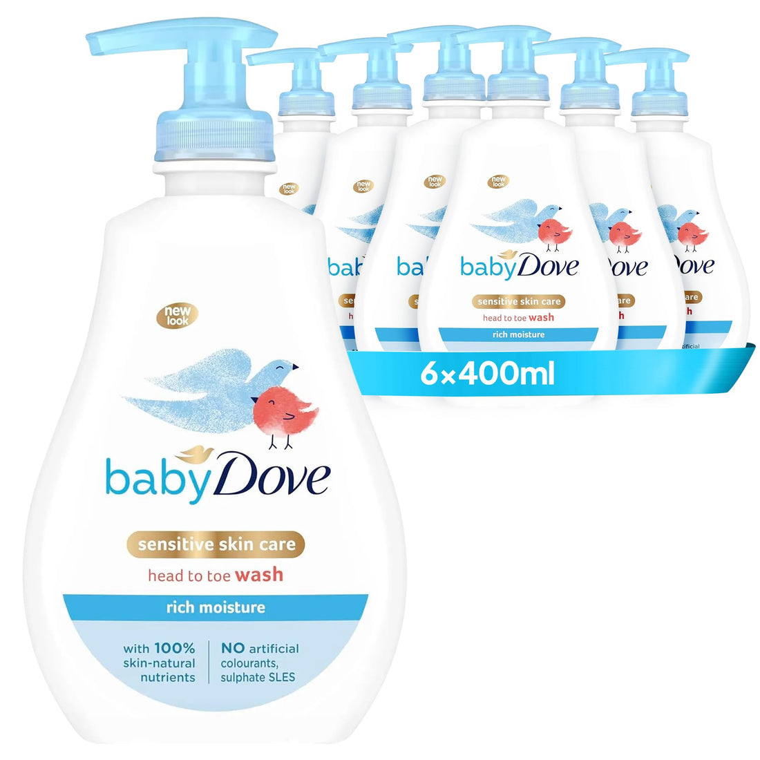 Baby Dove Rich Moisture Head to Toe Wash - Gentle & Nourishing Hair and Body Wash for Babies, Tear-Free Formula, Delicate Fragrance, Keeps Hair and Skin Soft, Ideal for Newborns - 400ml, Pack of 3