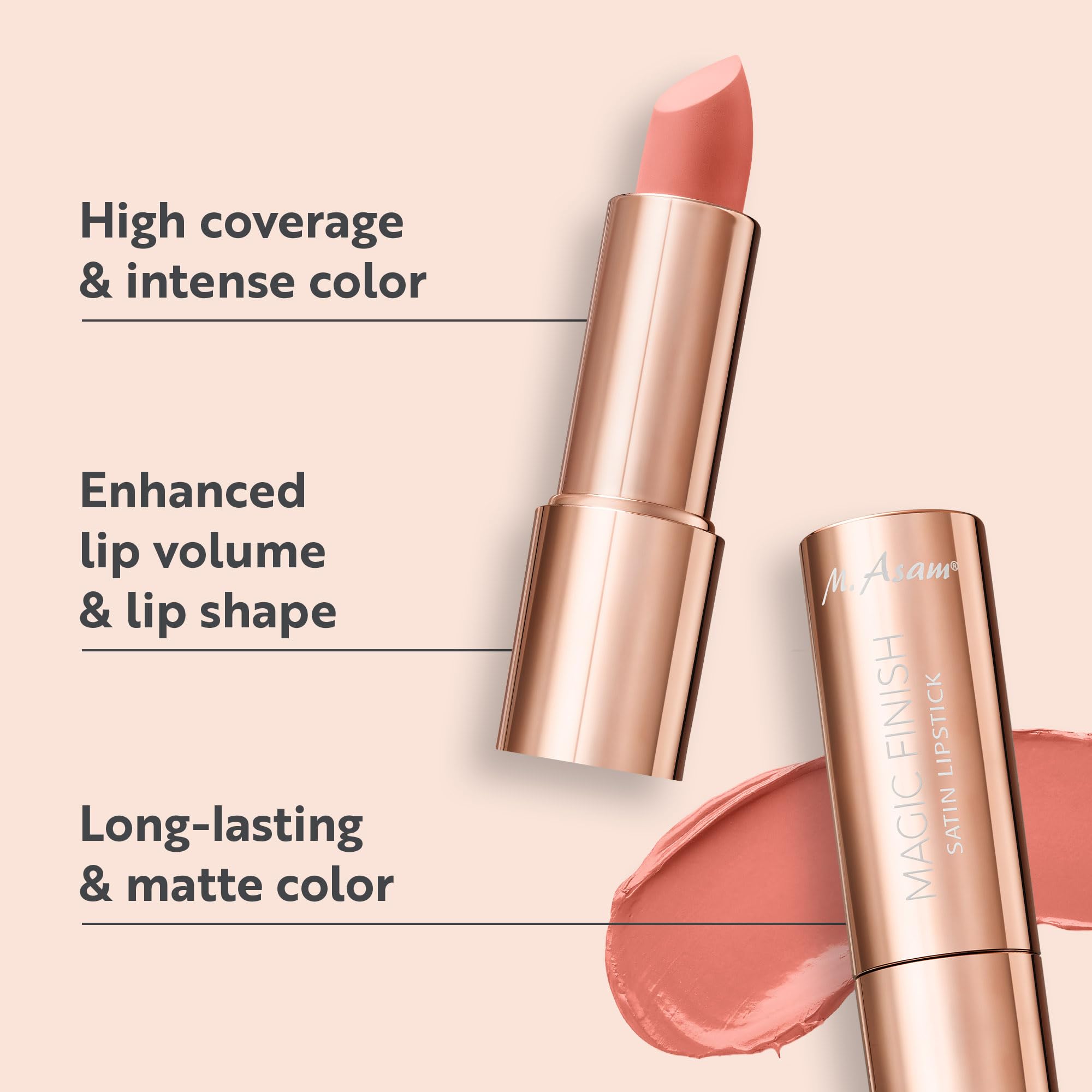 M. Asam MAGIC FINISH Lipstick Almond (4g) - Long Lasting Lipstick with Satin Finish, Intense Color & Care for Smooth Lips, Creamy Texture, Semi Matte Lipstick Look, Elegant Make Up Halalzen