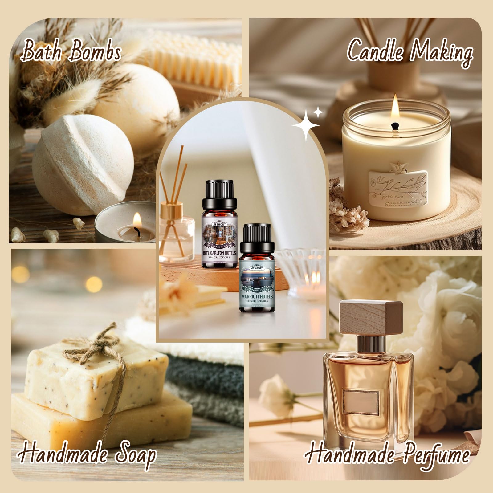 AESHORY 6 x 10ml Hotel Essential Oils Set, Premium Luxury Aroma Oil Scented Oil for Diffuser for Home, Humidifier, Candle Making, Air Freshening
