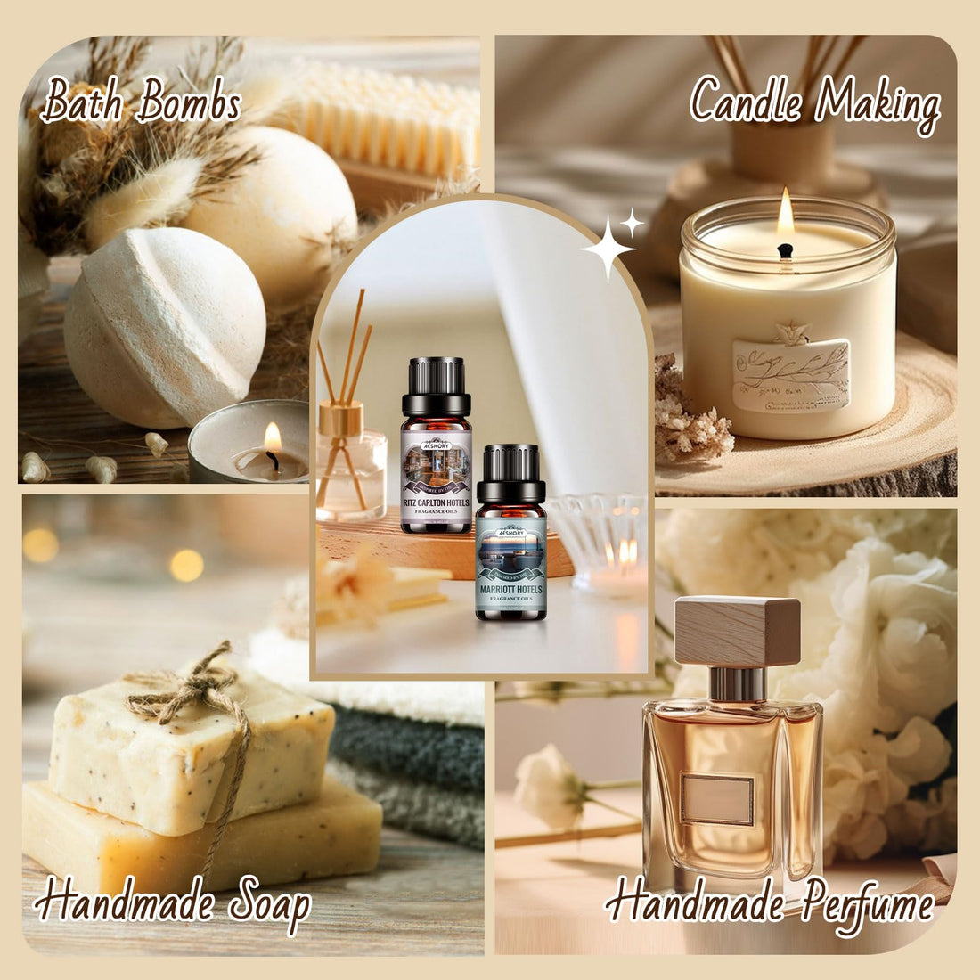 AESHORY 6 x 10ml Hotel Essential Oils Set, Premium Luxury Aroma Oil Scented Oil for Diffuser for Home, Humidifier, Candle Making, Air Freshening