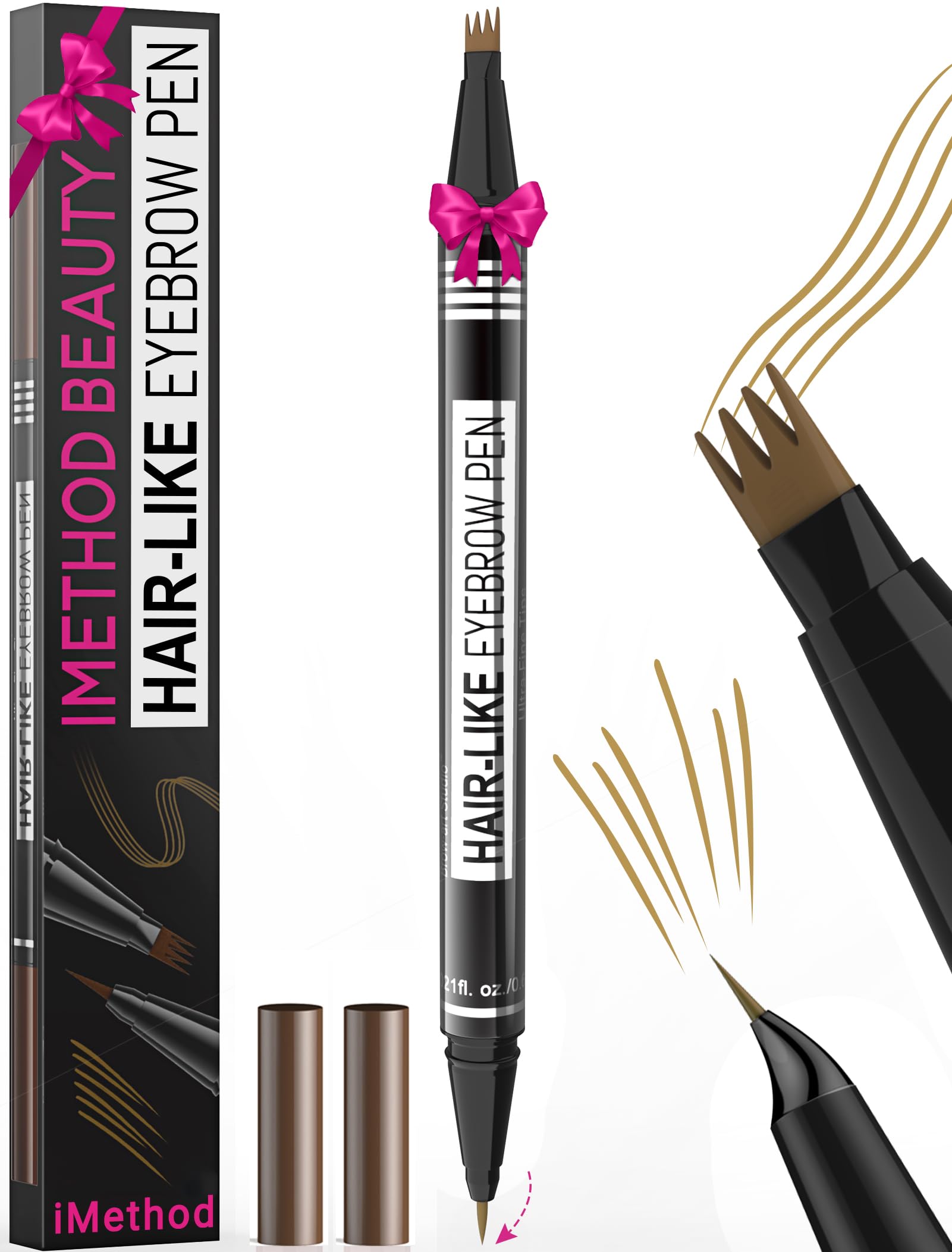 iMethod Microblading Eyebrow Pen - Eyebrow Pencil Magical 2-in-1 Dual-Ended Eye Brow Pencils for Women with 4-Fork-Tip & Precise Brush-Tip Create Natural Hair-Like Brows, Last All-Day, Dark Brown