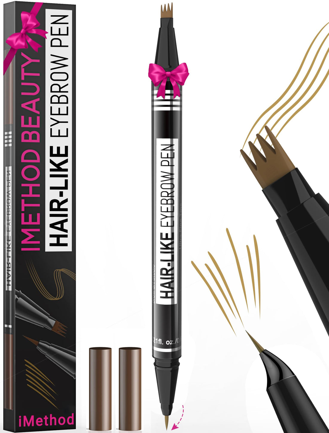iMethod Microblading Eyebrow Pen - Eyebrow Pencil Magical 2-in-1 Dual-Ended Eye Brow Pencils for Women with 4-Fork-Tip & Precise Brush-Tip Create Natural Hair-Like Brows, Last All-Day, Dark Brown
