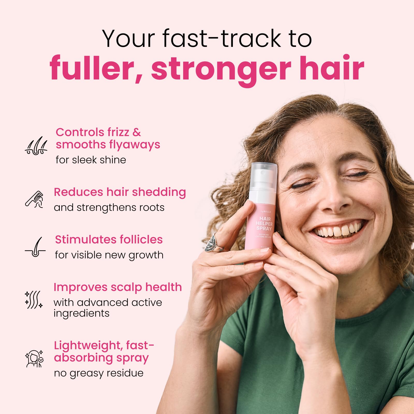 Spray Trybello Hair Helper | Sérum Bloqueur de DHT pour la Croissance des Cheveux avec Biotine, Huile de Ricin et Caféine | Usage Topique pour des Cheveux plus Épais et Volumineux | Anti-Chute, Formule Végétalienne et Sans Cruauté Animale