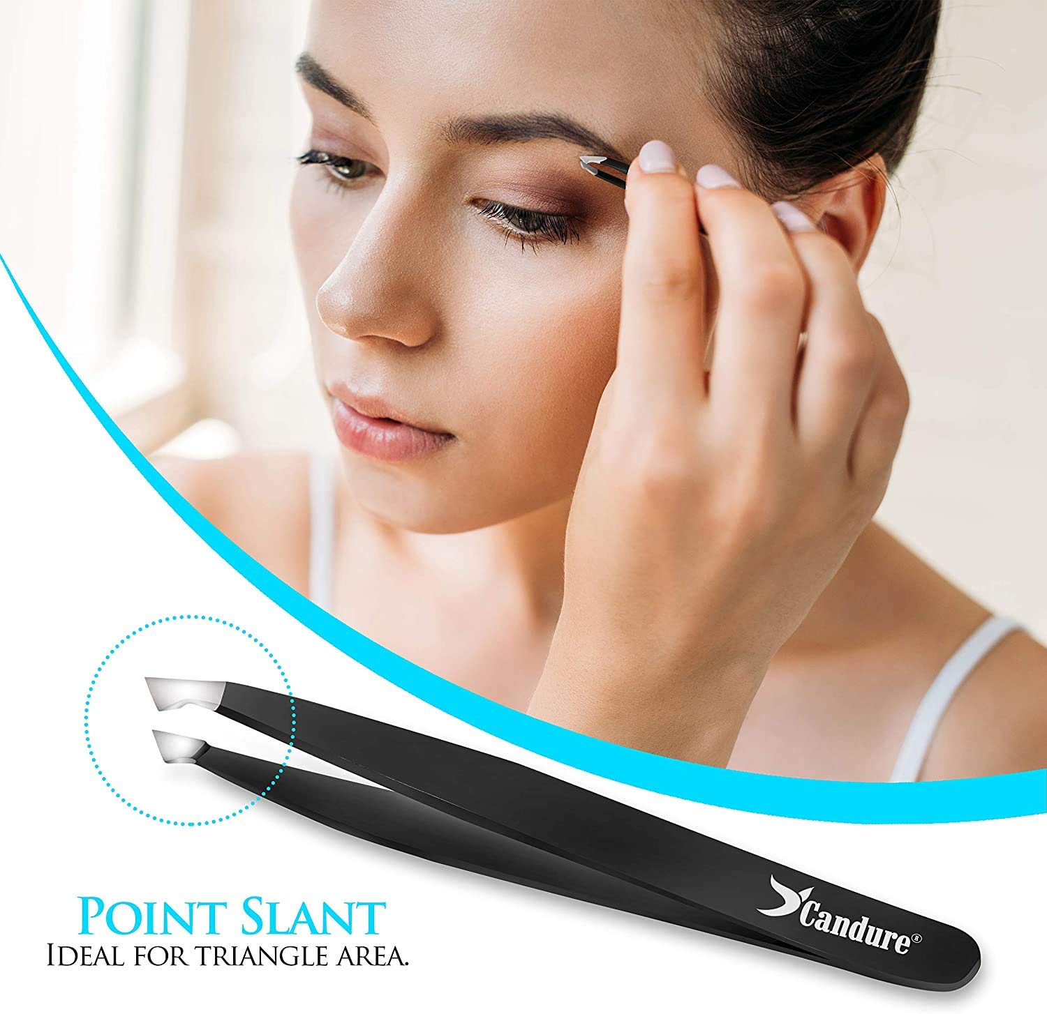Candure Tweezers for Eyebrows - Professional Stainless Steel Slanted and Pointed Tip Hair Tweezers Set for Ingrown Hair, Blackhead Removal, Eyebrows Plucking Beauty Tool for Women Halalzen