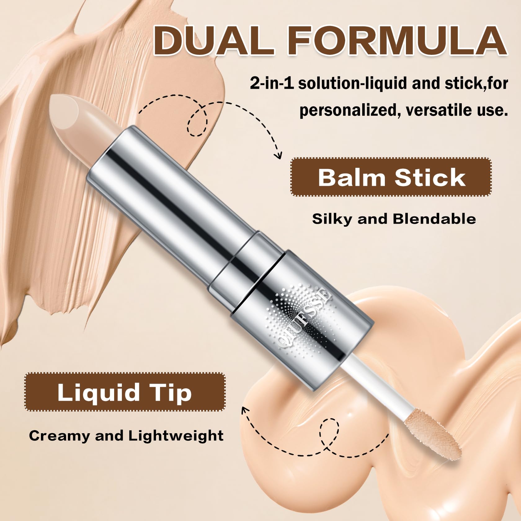 Under Eye Corrector for Dark Circles and Wrinkles,Double-ended Cream Concealer Stick & Liquid Concealer for Older Women,Hydrating,Long-lasting Wear,Concealers & Neutralizing Makeup（02 Beige） Halalzen