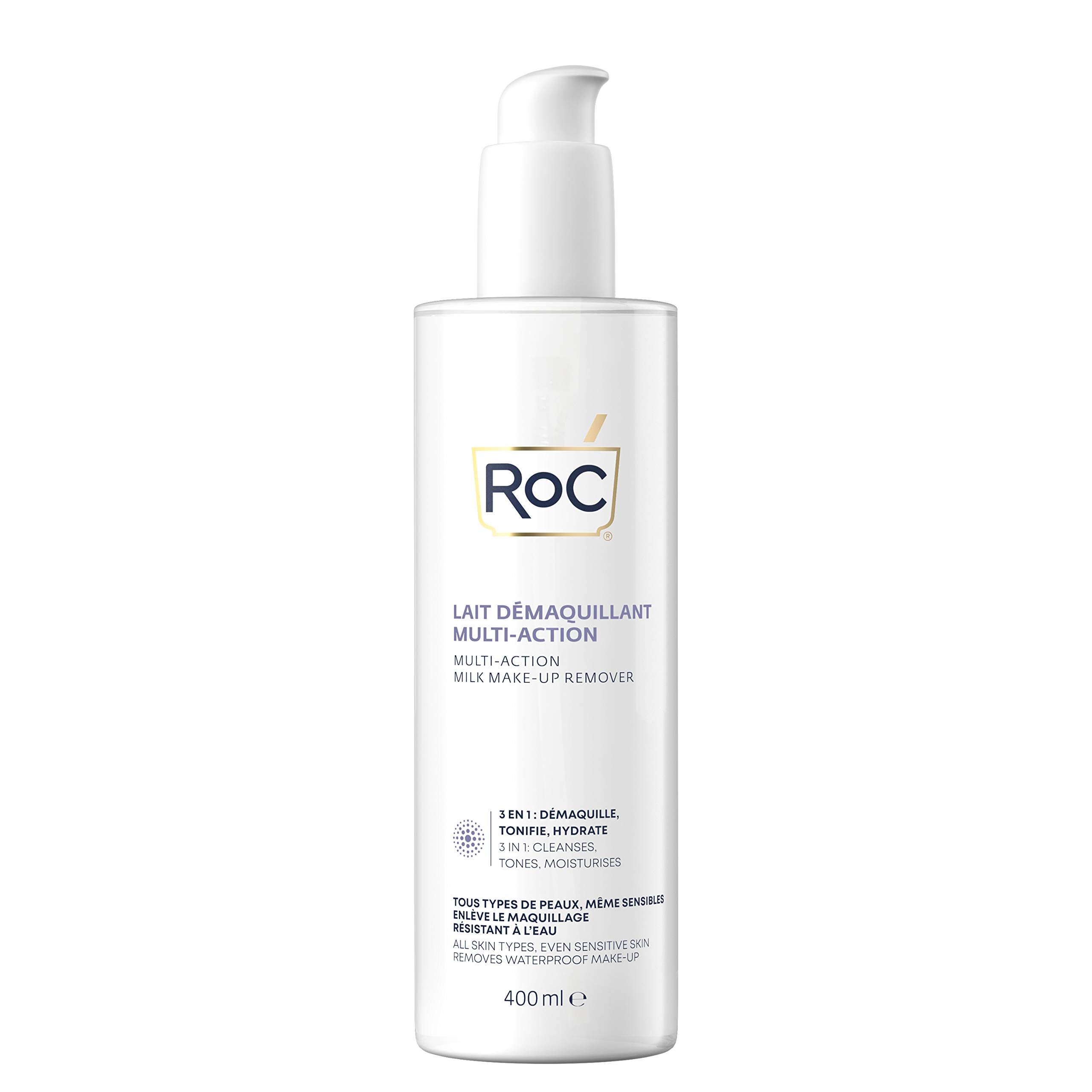 ROC - 3-in-1 Milk Makeup Remover - Effective Makeup Removal - 24-Hour Moisturising Remover - Removes Waterproof Makeup - Skin Toning Solution - Glycerin & Panthenol - All Skin Types - 400 ml Halalzen