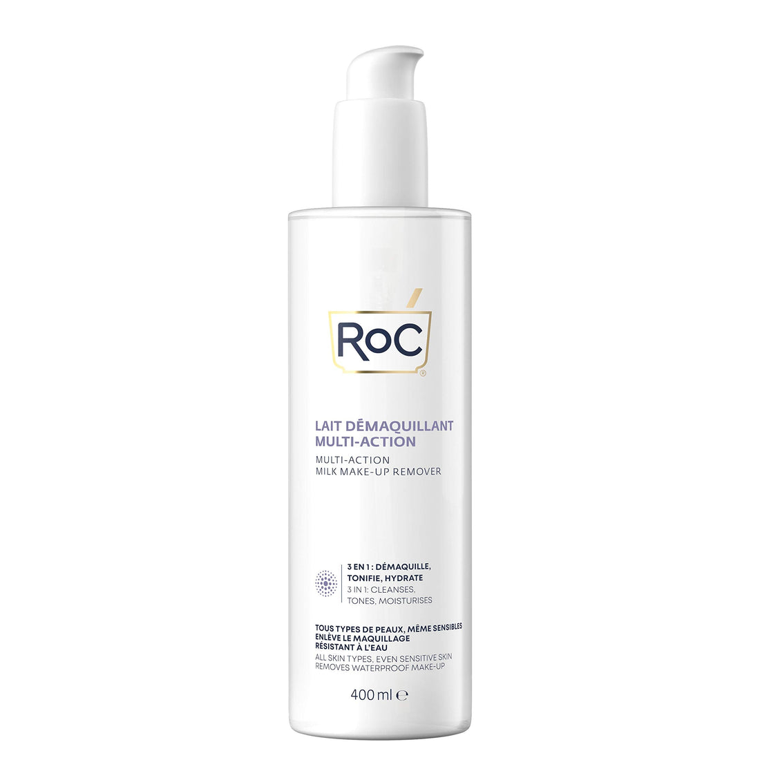 ROC - 3-in-1 Milk Makeup Remover - Effective Makeup Removal - 24-Hour Moisturising Remover - Removes Waterproof Makeup - Skin Toning Solution - Glycerin & Panthenol - All Skin Types - 400 ml Halalzen
