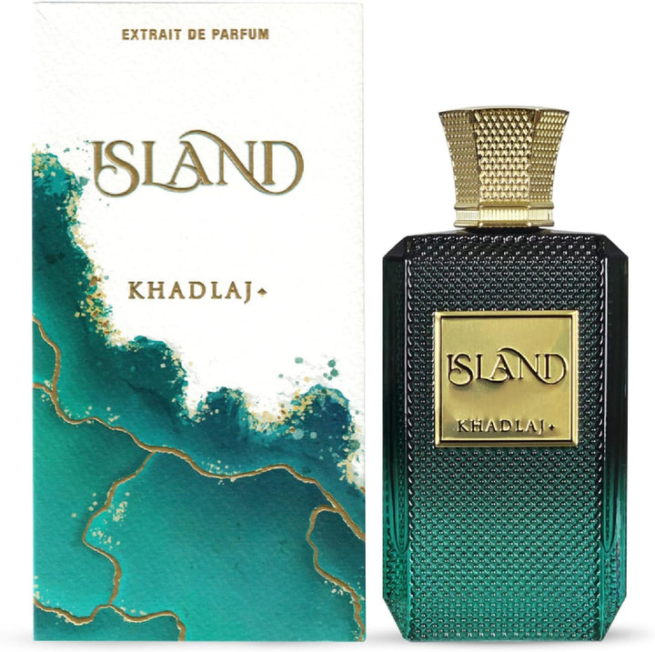 Khadlaj Island Extrait de Parfum Spray 100ml – Unisex Tropical Fragrance with Bergamot Coconut Pineapple Amber Notes Perfect scent for Men and Women Halalzen