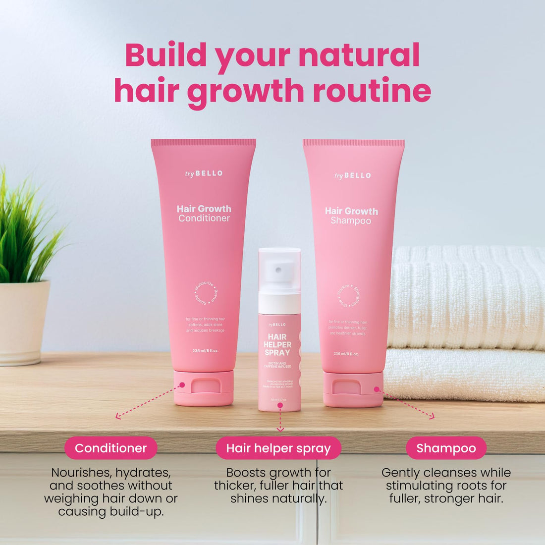 Spray Trybello Hair Helper | Sérum Bloqueur de DHT pour la Croissance des Cheveux avec Biotine, Huile de Ricin et Caféine | Usage Topique pour des Cheveux plus Épais et Volumineux | Anti-Chute, Formule Végétalienne et Sans Cruauté Animale