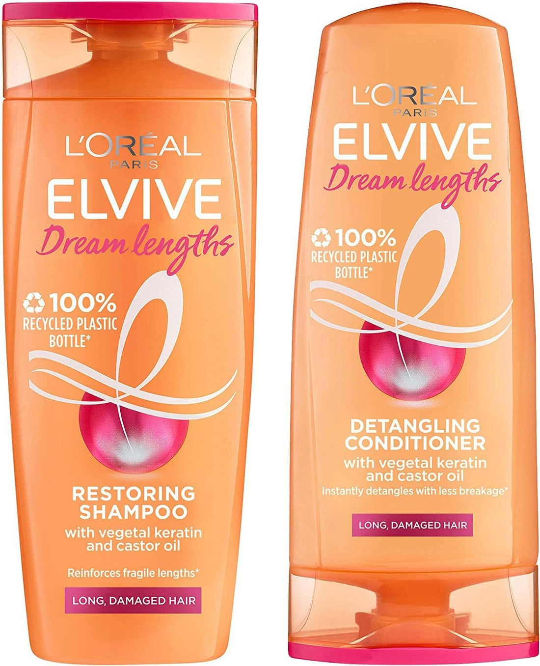 L'Oreal Paris Elvive Dream Lengths Shampoo and Conditioner Set for Long Hair, Nourishing & Strengthening Treatment to Prevent Hair Breakage, Enriched with Castor Oil Halalzen