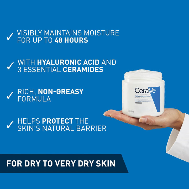 CeraVe Moisturising Cream, Face & Body, with 3 Essential Ceramides & Hyaluronic Acid for Dry to Very Dry Skin, Developed with Dermatologists, Fragrance-Free, 454g/16oz Halalzen