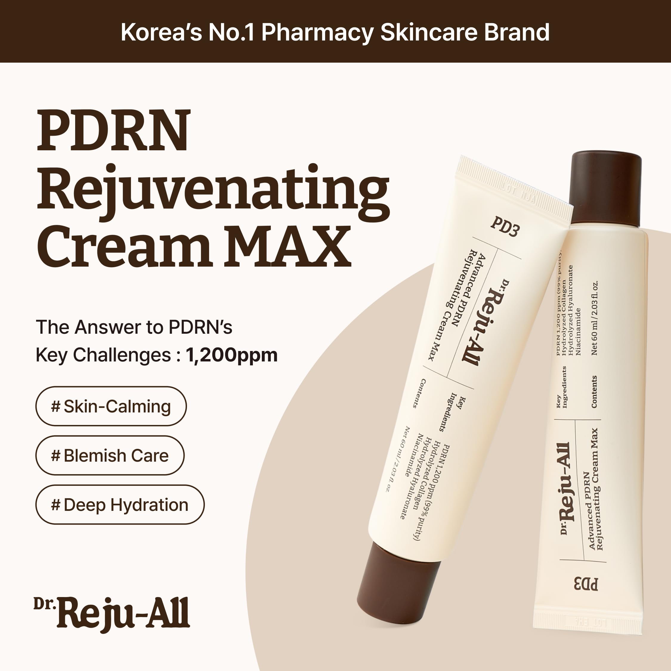 Dr.Reju-All Advanced PDRN Rejuvenating Cream – 99% Pure Salmon DNA Gel Type Face Moisturizer – Optimal 1200ppm for Glass Skin & Plumping – Korean Pharmacy Anti-Aging Skin Care Face Cream – 20ml