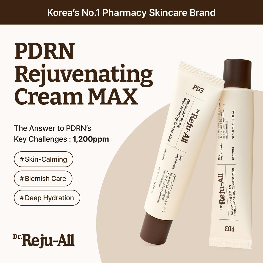 Dr.Reju-All Advanced PDRN Rejuvenating Cream – 99% Pure Salmon DNA Gel Type Face Moisturizer – Optimal 1200ppm for Glass Skin & Plumping – Korean Pharmacy Anti-Aging Skin Care Face Cream – 20ml