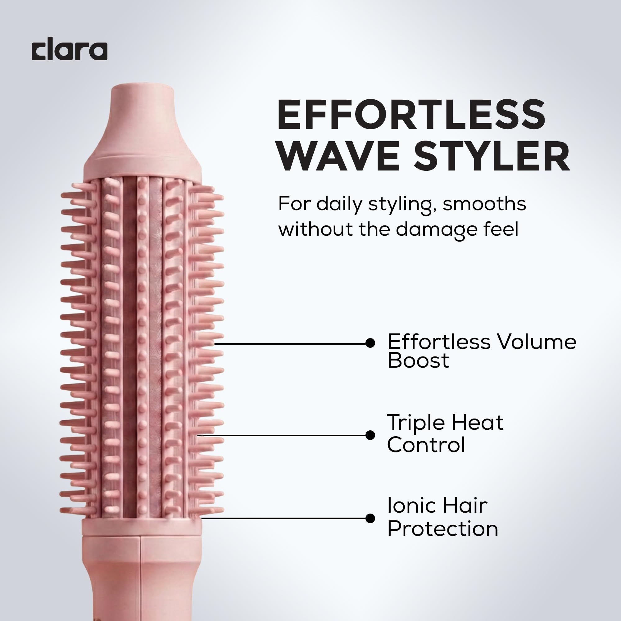 Clara Anti-Frizz Ionic Slim Hot Brush 32mm Thermal Heated Round Hair Styling Brush with 5.5mm Bristles, Triple Heat Settings, 3-in-1 Blowout, Wave & Smooth Finish Styling Tool – Black Halalzen