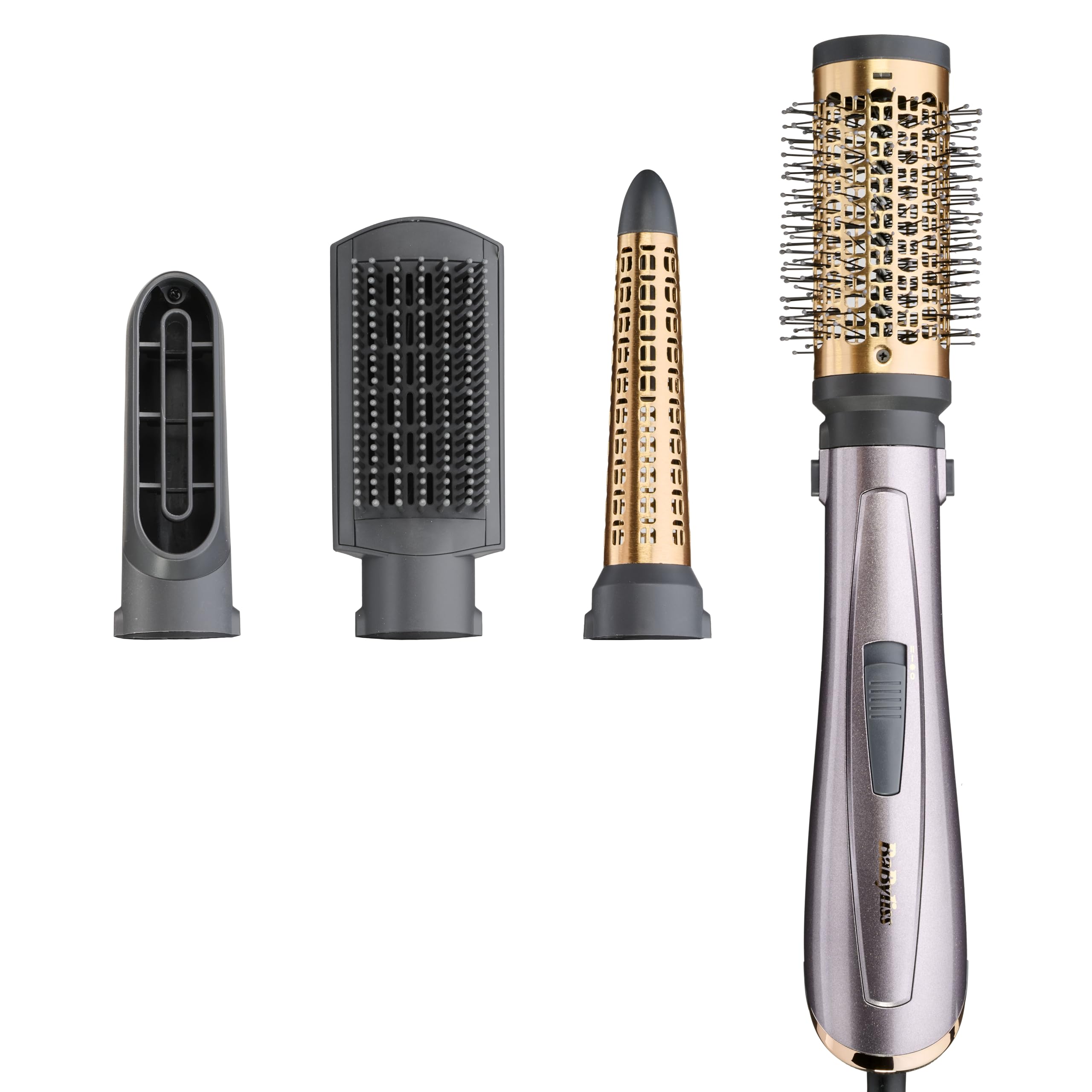 BaByliss Air Styler 1000W - All in One Hair Dryer Brush, Volumiser and Curler, Advanced Ionic Frizz-Control System, 4 Attachments, Copper/Grey, 2136U Halalzen