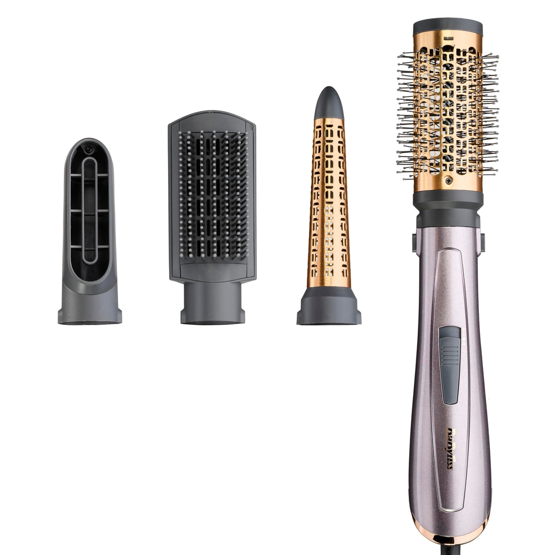 BaByliss Air Styler 1000W - All in One Hair Dryer Brush, Volumiser and Curler, Advanced Ionic Frizz-Control System, 4 Attachments, Copper/Grey, 2136U Halalzen