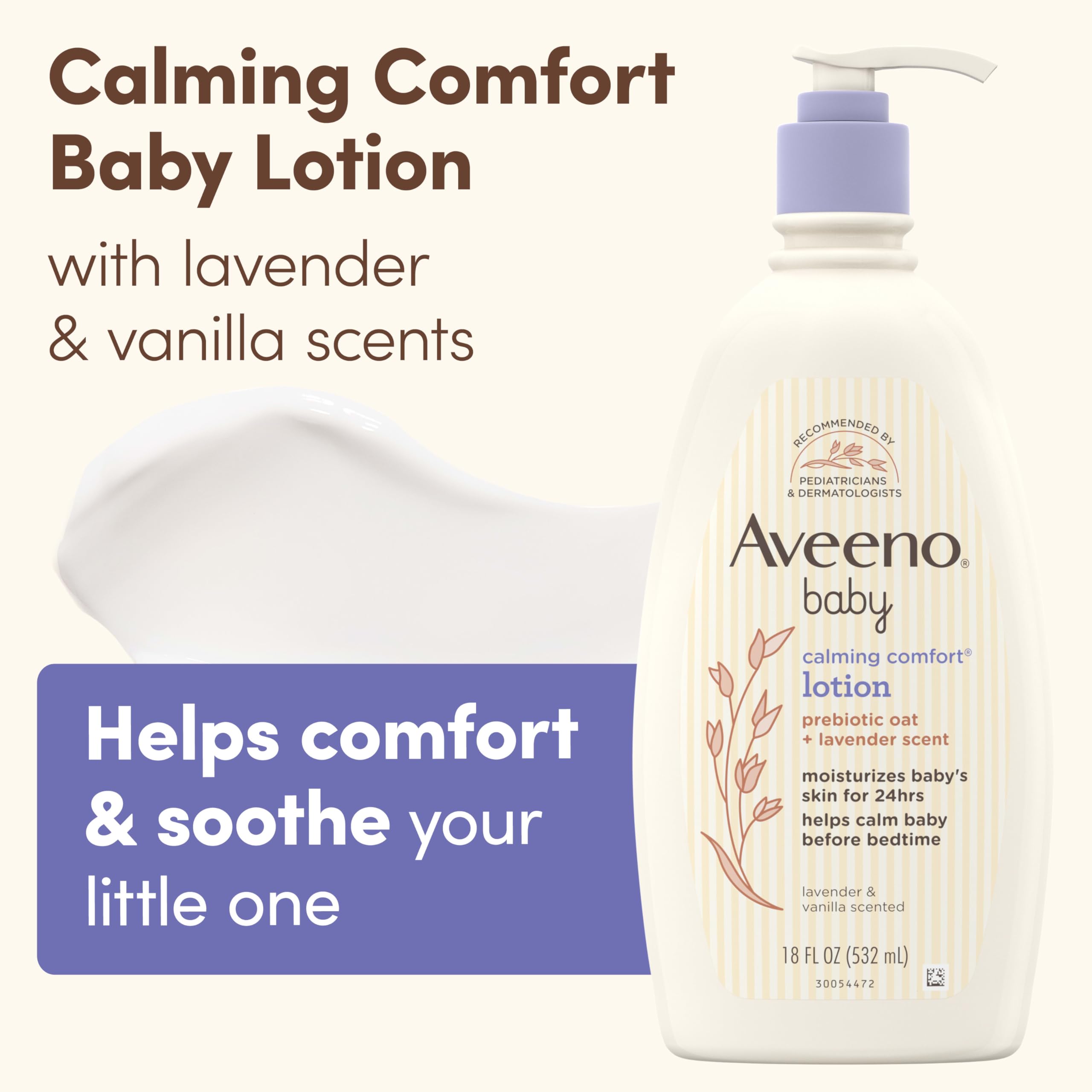 Aveeno Baby Calming Comfort Moisturizing Body Lotion with Relaxing Lavender & Vanilla Scents, Non-Greasy Baby Lotion, Nourishing Prebiotic Oatmeal, Paraben- & Phthalate-Free, 18 fl. oz Halalzen