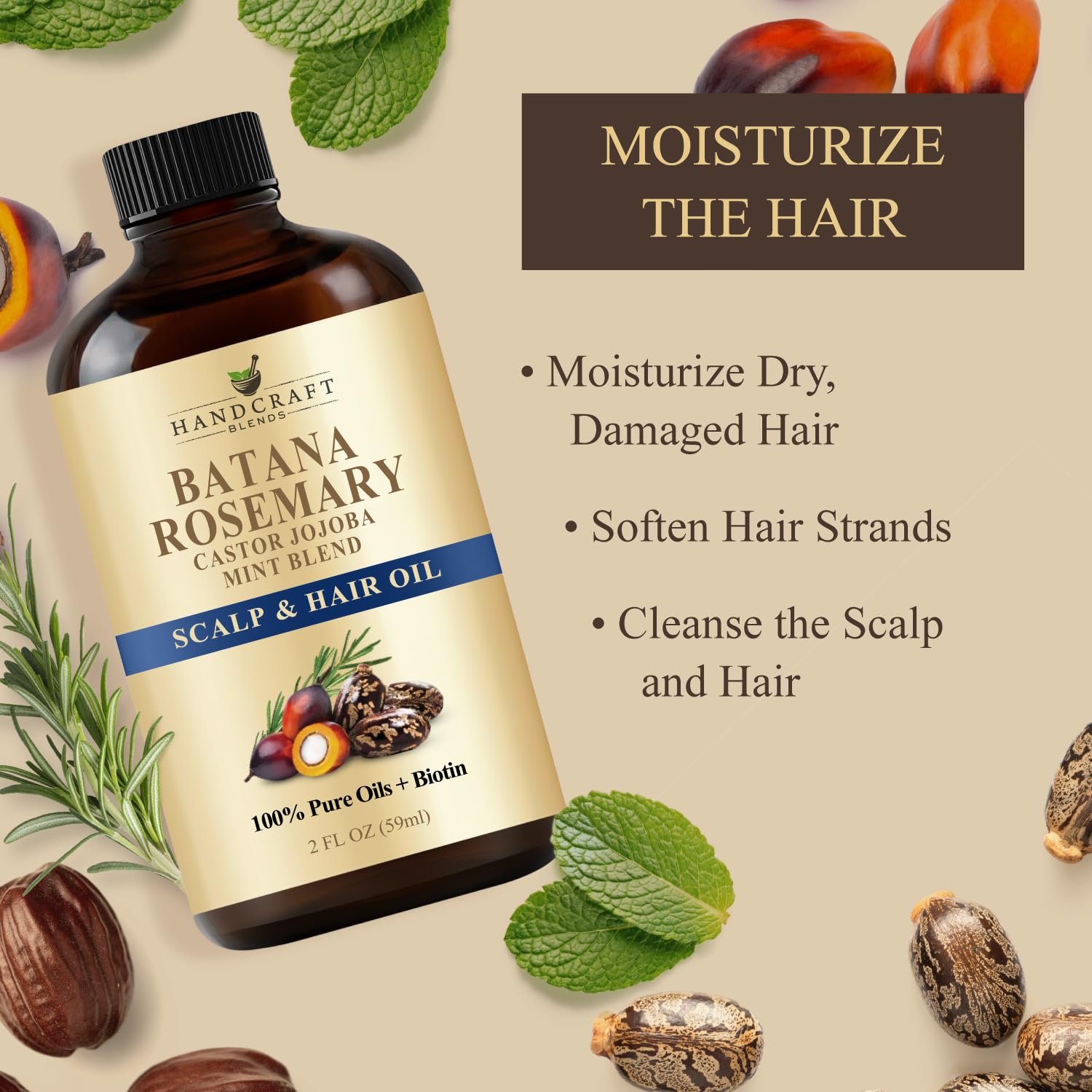 Handcraft Blends Castor Oil with Rosemary and Peppermint Oil 118 ml | 100% Pure and Natural | Premium Grade Carrier Oil | Hair, Eyelashes and Eyebrows | Hair and Body