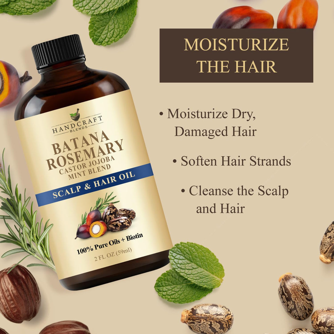 Handcraft Blends Castor Oil with Rosemary and Peppermint Oil 118 ml | 100% Pure and Natural | Premium Grade Carrier Oil | Hair, Eyelashes and Eyebrows | Hair and Body