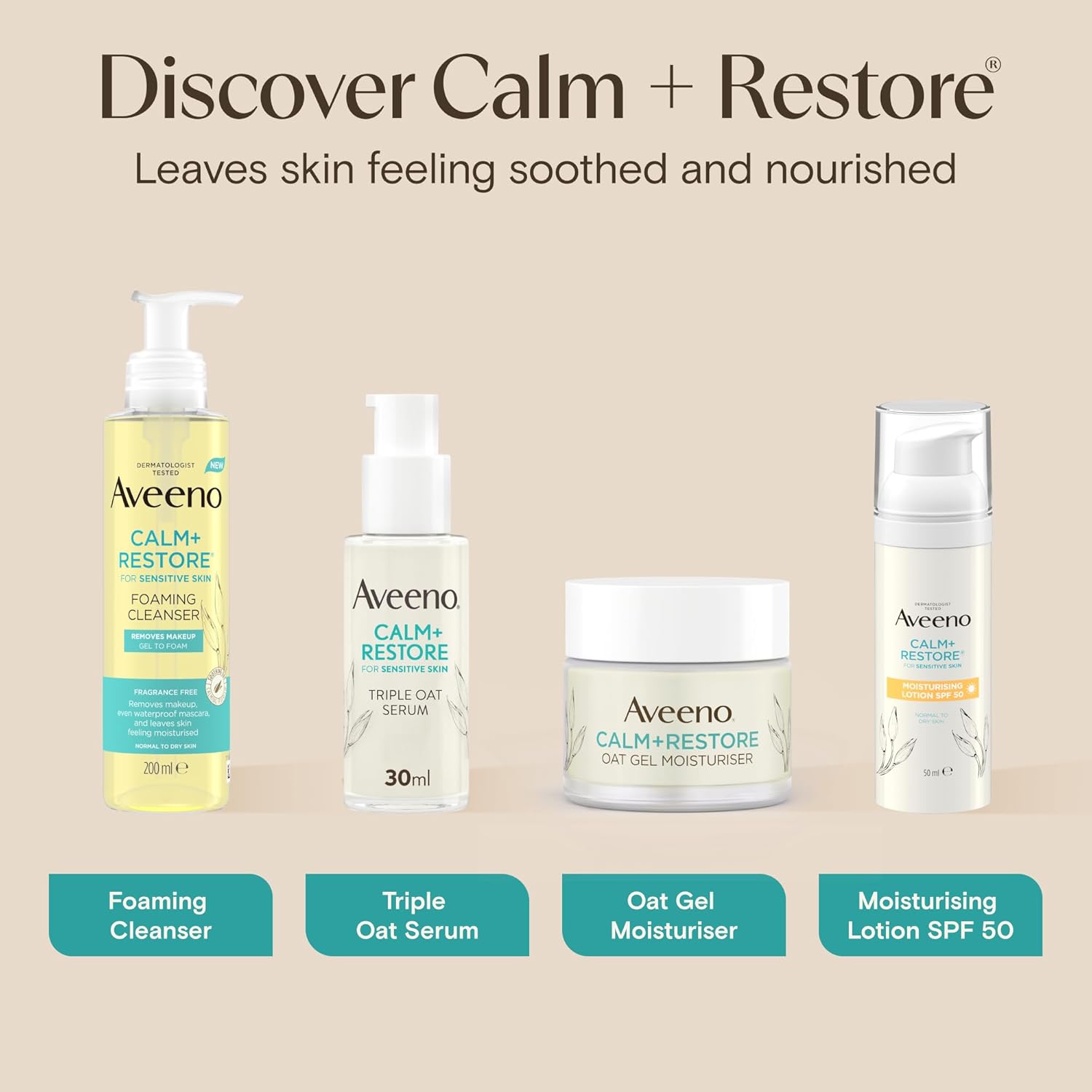 AVEENO Face CALM+RESTORE Nourishing Oat Cleanser (1x 200ml), Non-Foaming Face Care, Gentle Cleanser with Prebiotic Oat and Calming Feverfew, Helps Preserve Skin's Barrier, For Sensitive Skin