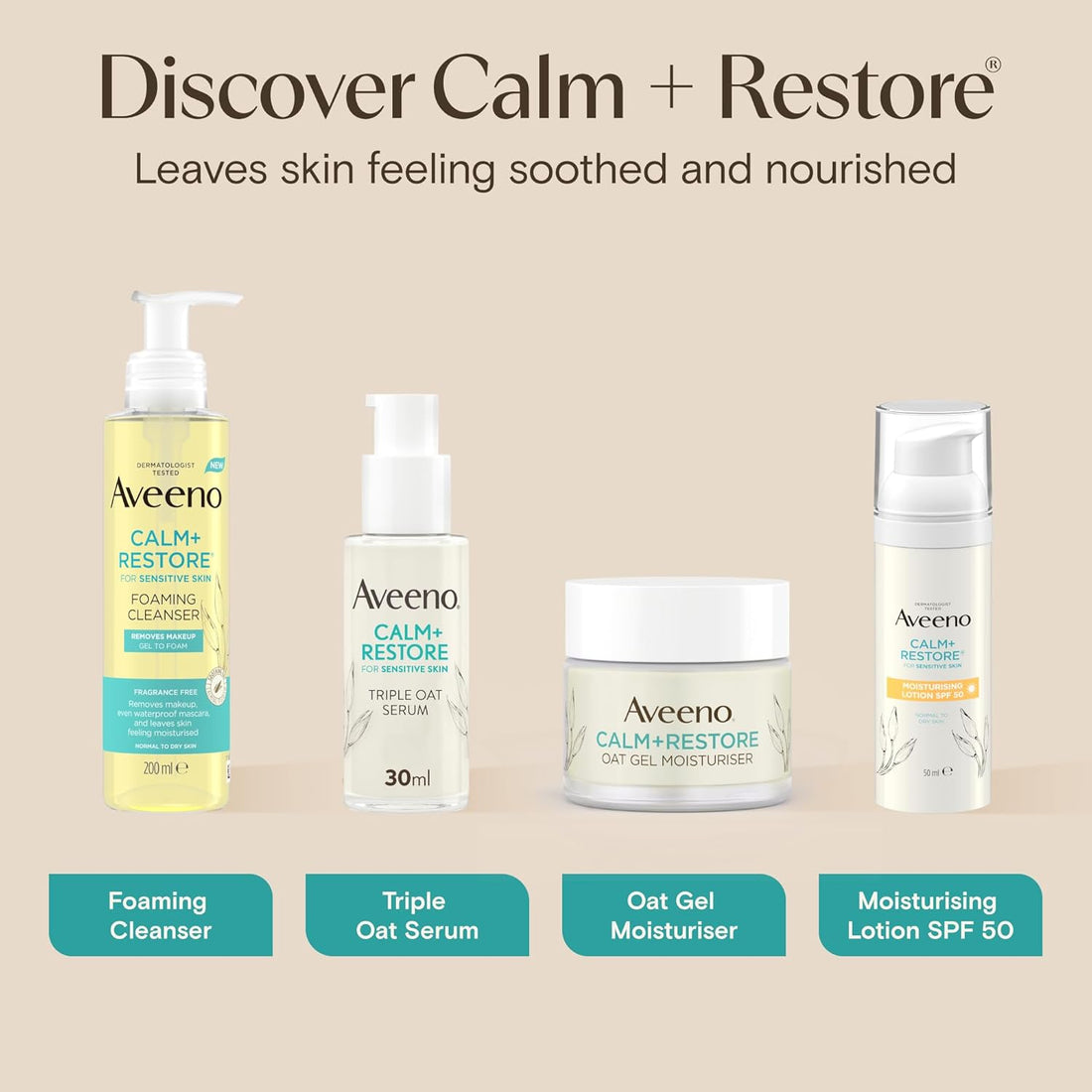 AVEENO Face CALM+RESTORE Nourishing Oat Cleanser (1x 200ml), Non-Foaming Face Care, Gentle Cleanser with Prebiotic Oat and Calming Feverfew, Helps Preserve Skin's Barrier, For Sensitive Skin
