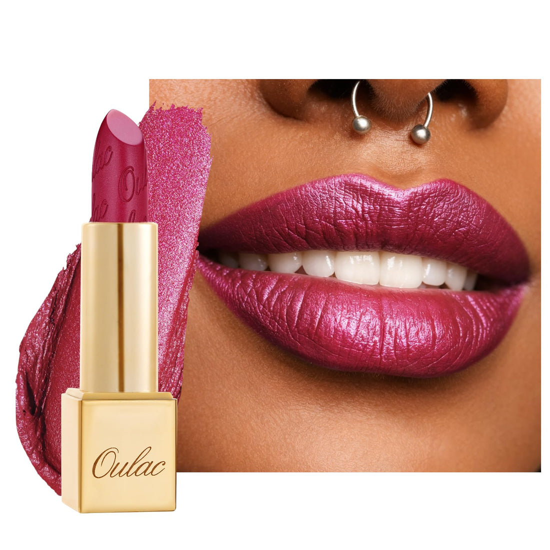 OULAC Metallic Shine Glitter Lipstick, Pink High Impact Lipcolor, Lightweight Soft and Ultra Hydrating, Long Lasting, Vegan & Cruelty-Free, Full-Coverage Lip Color 4.3 g/0.15 HIP & HIPPIE(11) Halalzen