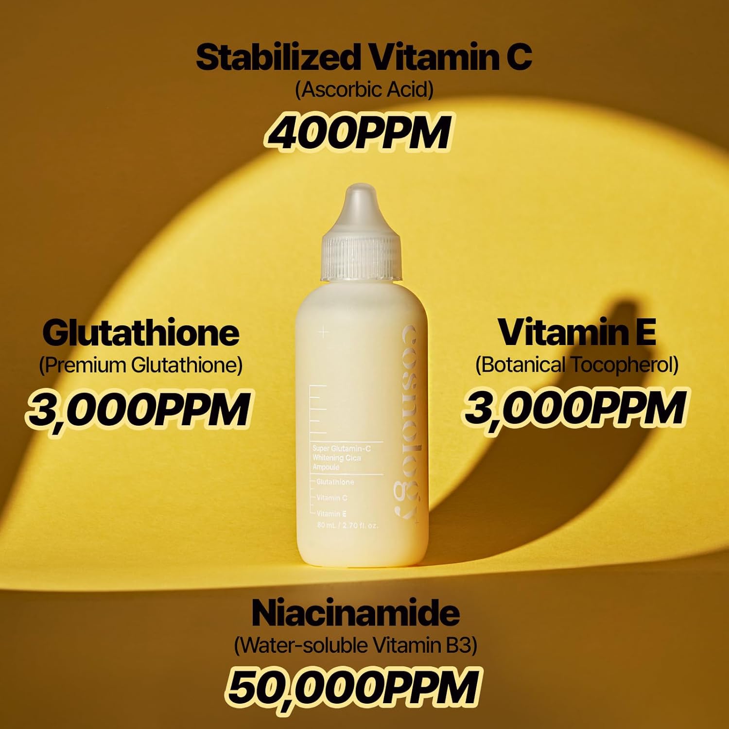 COSNOLOGY K-Beauty Ampoule: Niacinamide + Vitamin C, E & Glutathione for Dark Spots & Even Skin Tone | Hydrating & Anti-Aging, 2.7fl.oz(80ml) Halalzen