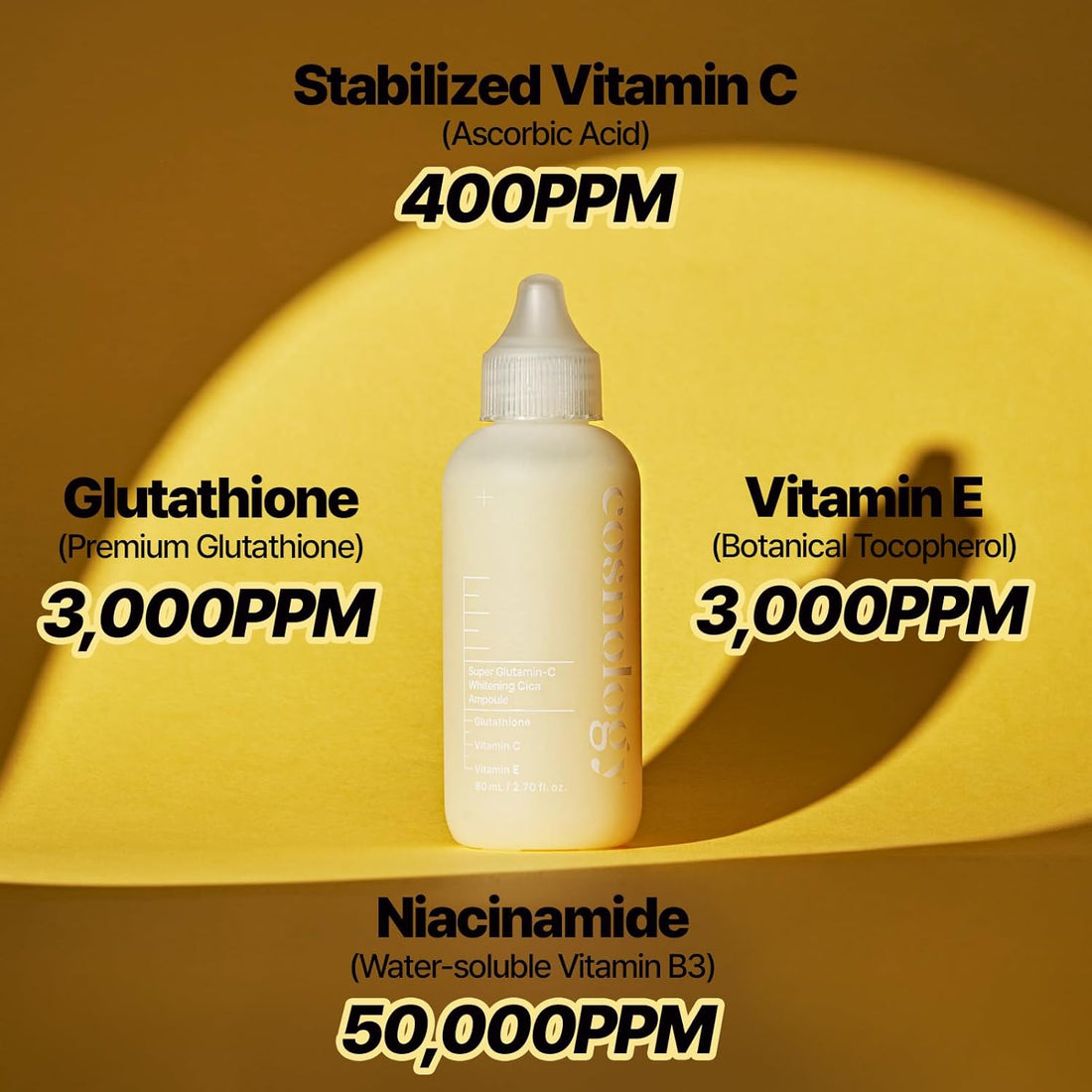 COSNOLOGY K-Beauty Ampoule: Niacinamide + Vitamin C, E & Glutathione for Dark Spots & Even Skin Tone | Hydrating & Anti-Aging, 2.7fl.oz(80ml) Halalzen