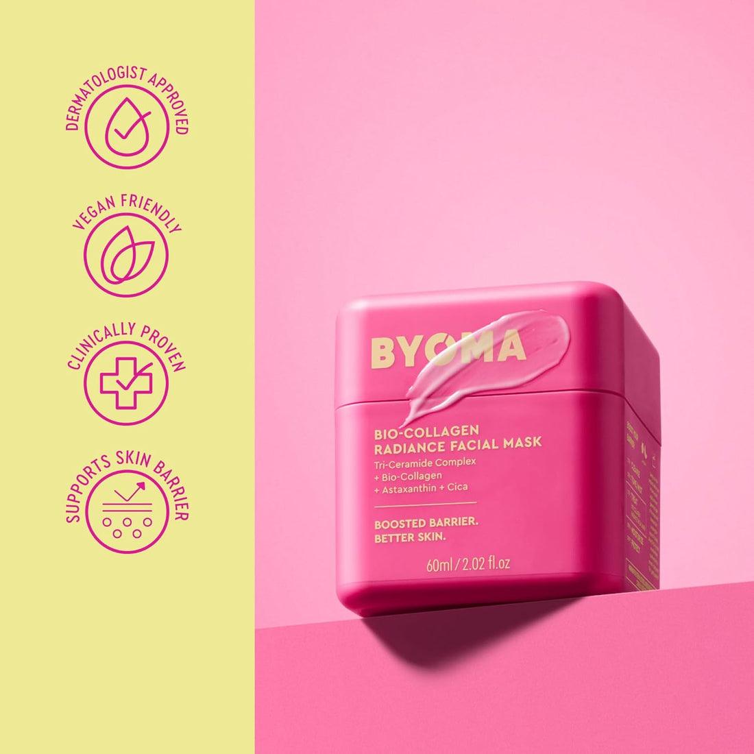 BYOMA Bio-Collagen Radiance Face Mask - Transformative Peel Off Mask For Glass Skin - Instant radiance, Visibly Improved Elasticity, Firms, Reduces Appearance of Wrinkles - Cica & Ceramides