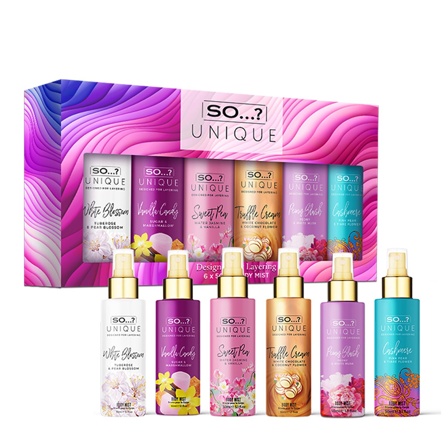 So…? Unique Grande Womens Mini Mist Gift Set, Body Mist Fragrance Spray (6x50ml) Halalzen