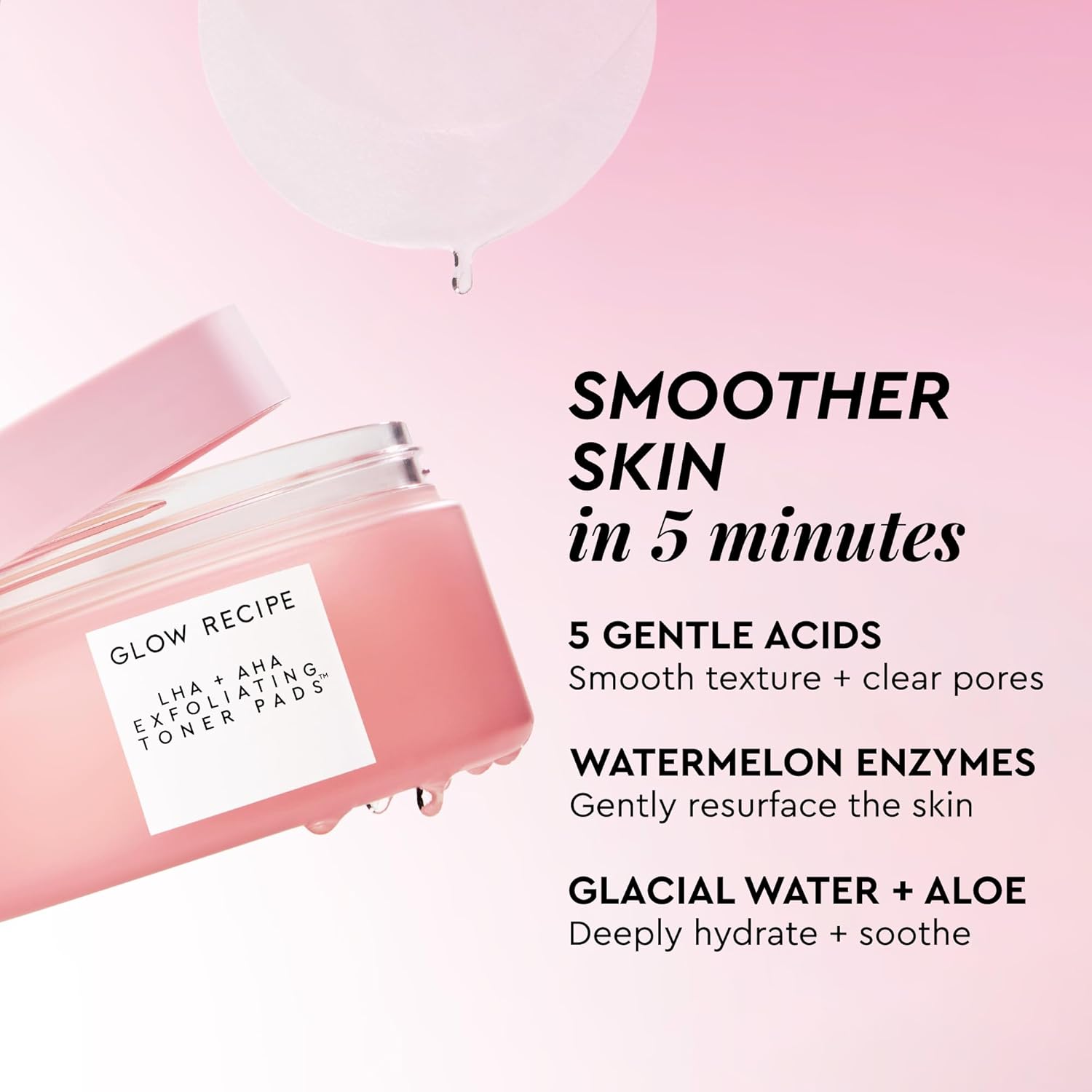 Glow Recipe LHA + AHA Toner Pads - Korean Exfoliating Toner for Face - Pore Minimizer - Hydrating Toner Pads - 5 Gentle Acids, Watermelon Enzymes, Hydrating Botanicals (60 Face Pads)