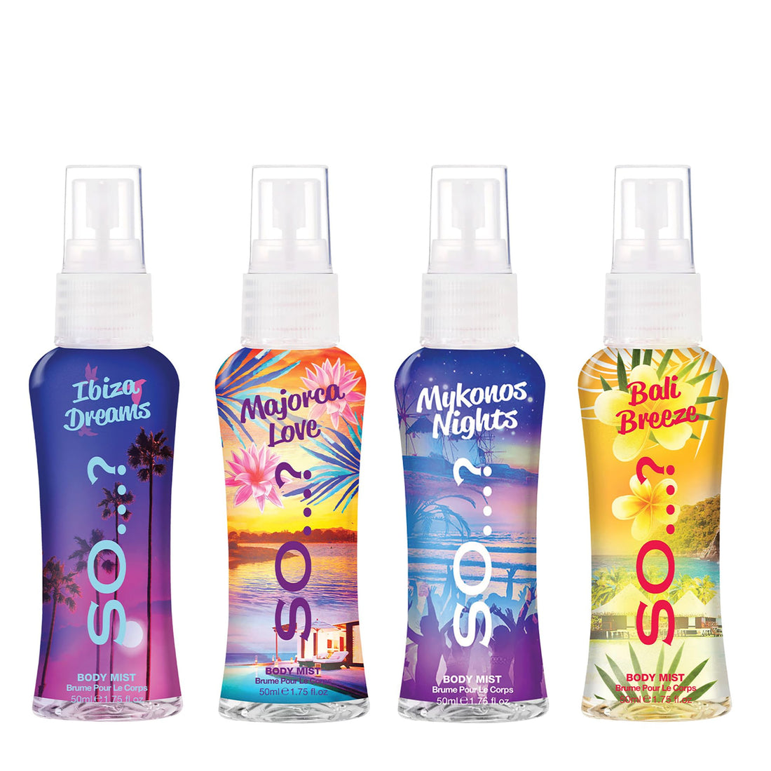 So…? Escapes Womens Gift Set, with Ibiza Dream, Bali Breeze, Mykonos Nights & Majorca Love, Fragrance Spray Set (4 x 50ml) Halalzen
