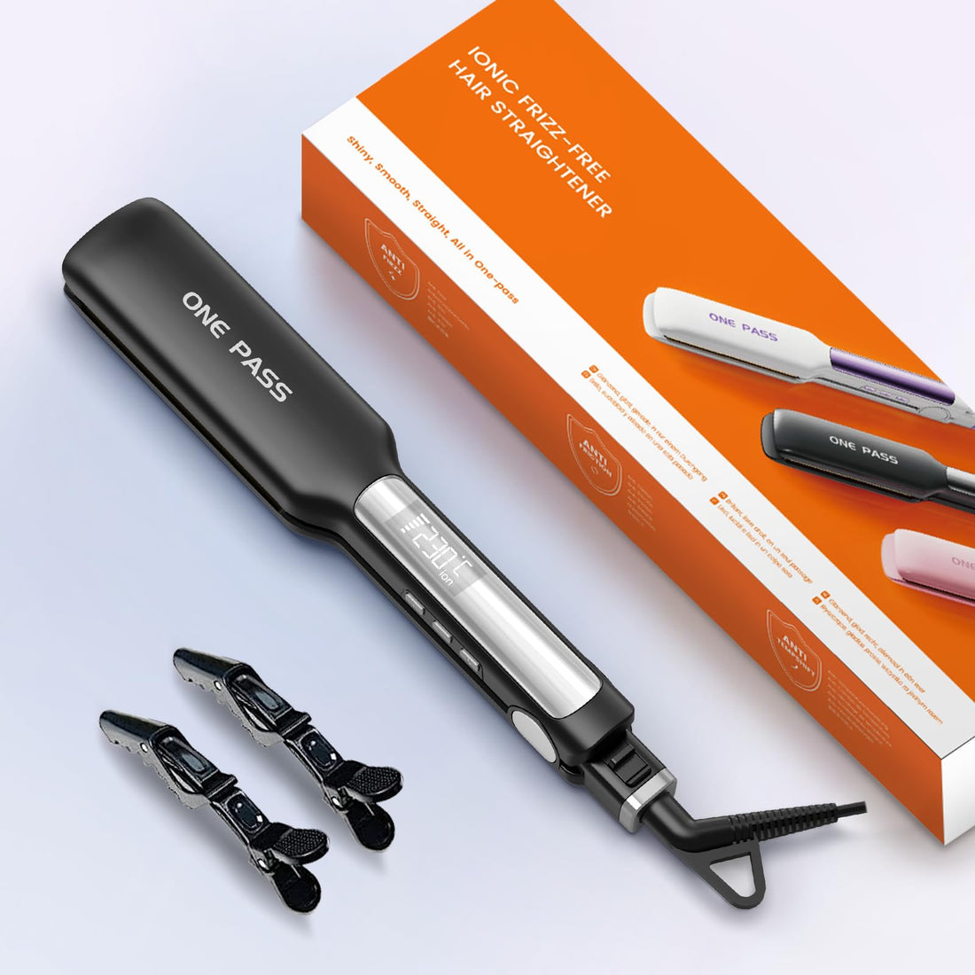 Faszin Professional Hair Straighteners, 42mm Wide-Plate Titanium Negative Ion Flat Iron, 30s Rapid Heating, Real-time Temperature Display, 11 Adjustable Temperature Levels (130-230℃) (Black) Halalzen