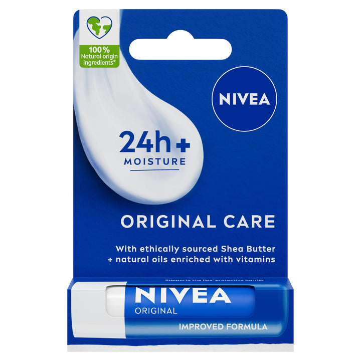 NIVEA Lip Balm Original Care (4.8g) Lip Balm Deeply Hydrates Lips for 24h+, with 100% Natural Origin Ingredients, Shea Butter, and Vitamins, Lip Care Halalzen