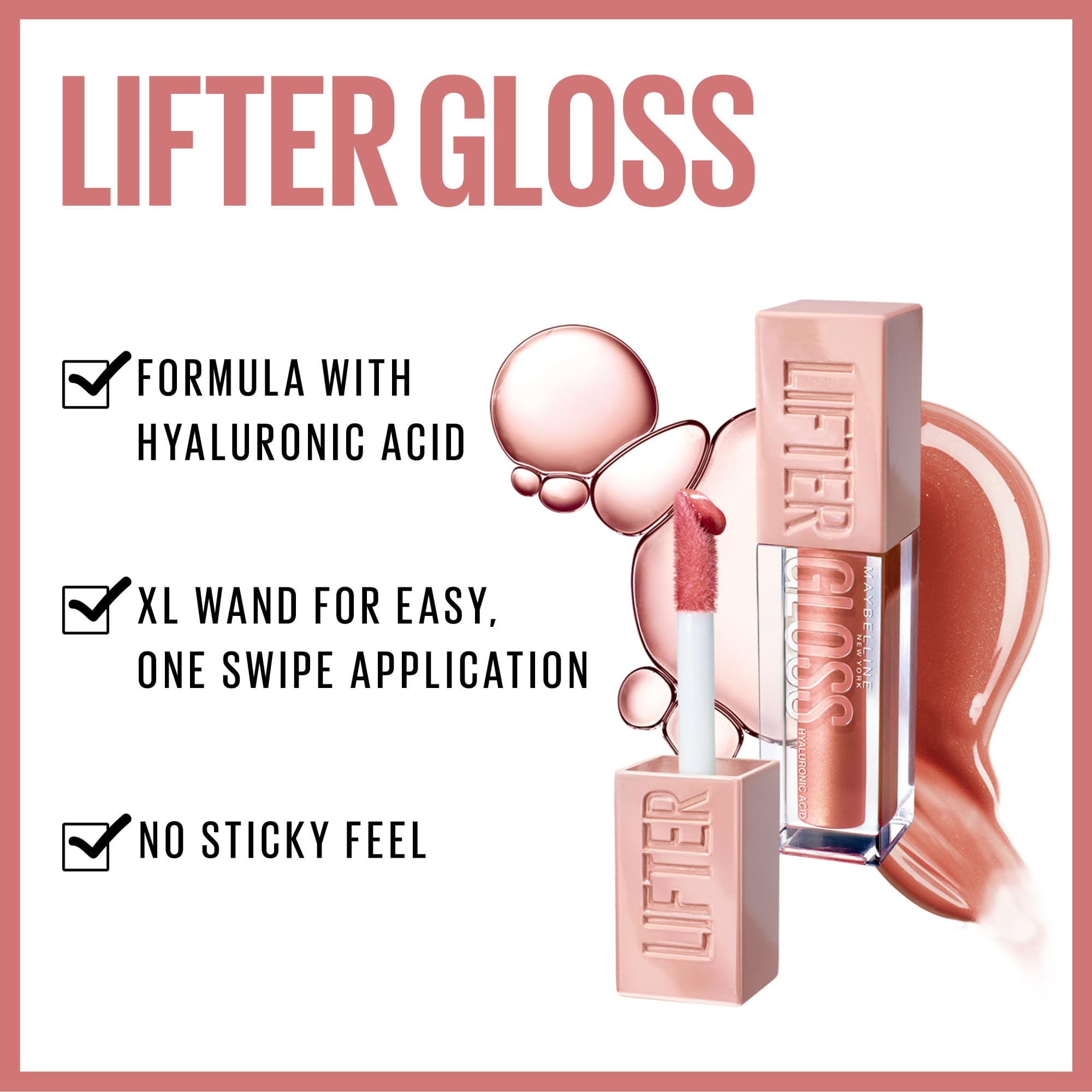 Maybelline Lifter Gloss, Hydrating Lip Gloss with Hyaluronic Acid, Ice, Pink Neutral, 0.18 Ounce