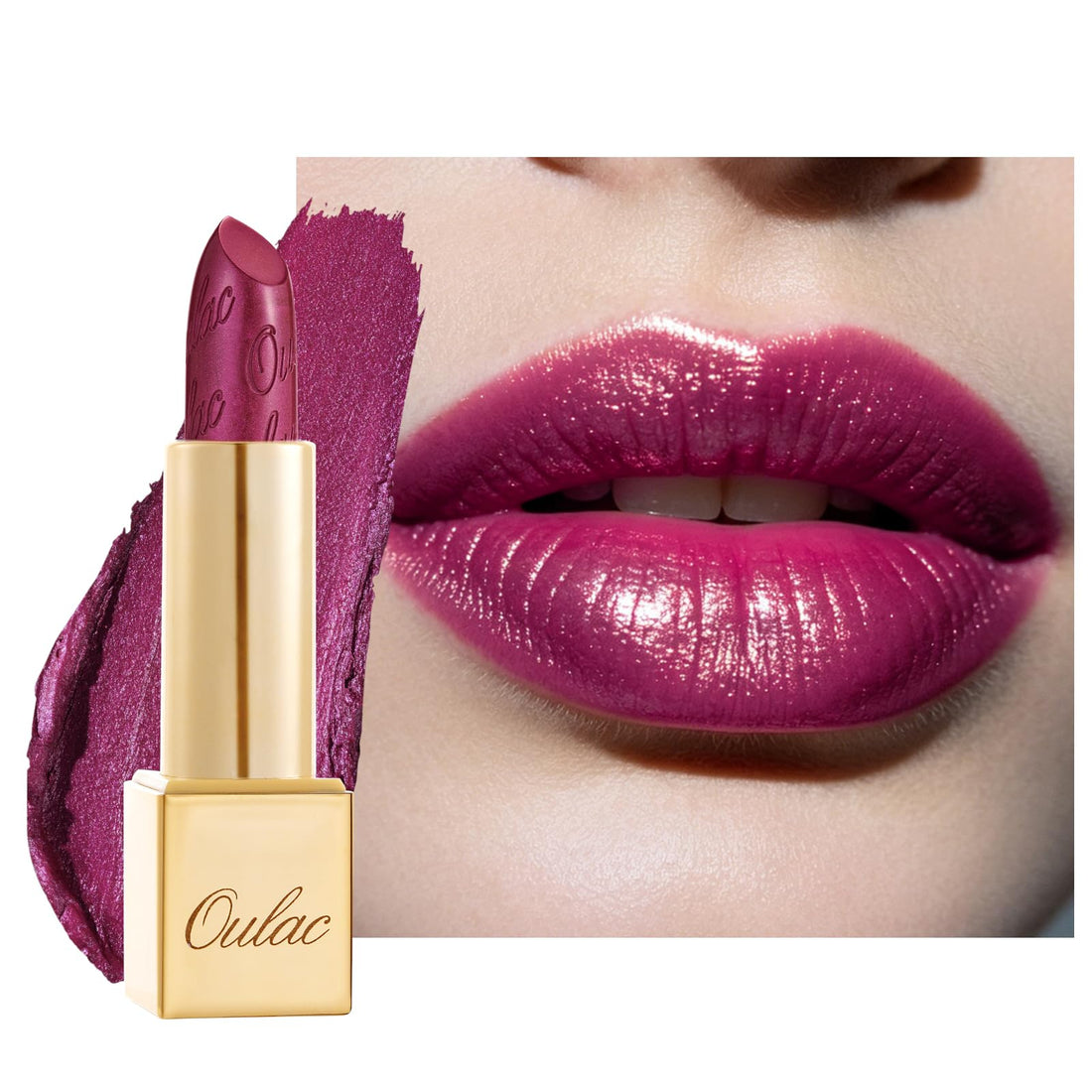 OULAC Metallic Shine Glitter Lipstick, Pink High Impact Lipcolor, Lightweight Soft and Ultra Hydrating, Long Lasting, Vegan & Cruelty-Free, Full-Coverage Lip Color 4.3 g/0.15 HIP & HIPPIE(11) Halalzen
