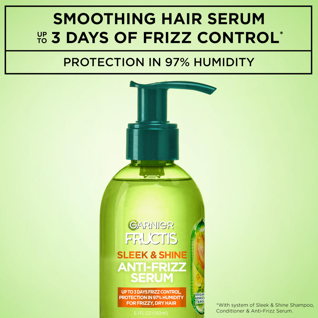 Garnier Fructis Sleek & Shine Anti-Frizz Serum for Frizzy, Dry Hair, Argan Oil, 5.1 Fl Oz, 1 Count (Packaging May Vary) Halalzen