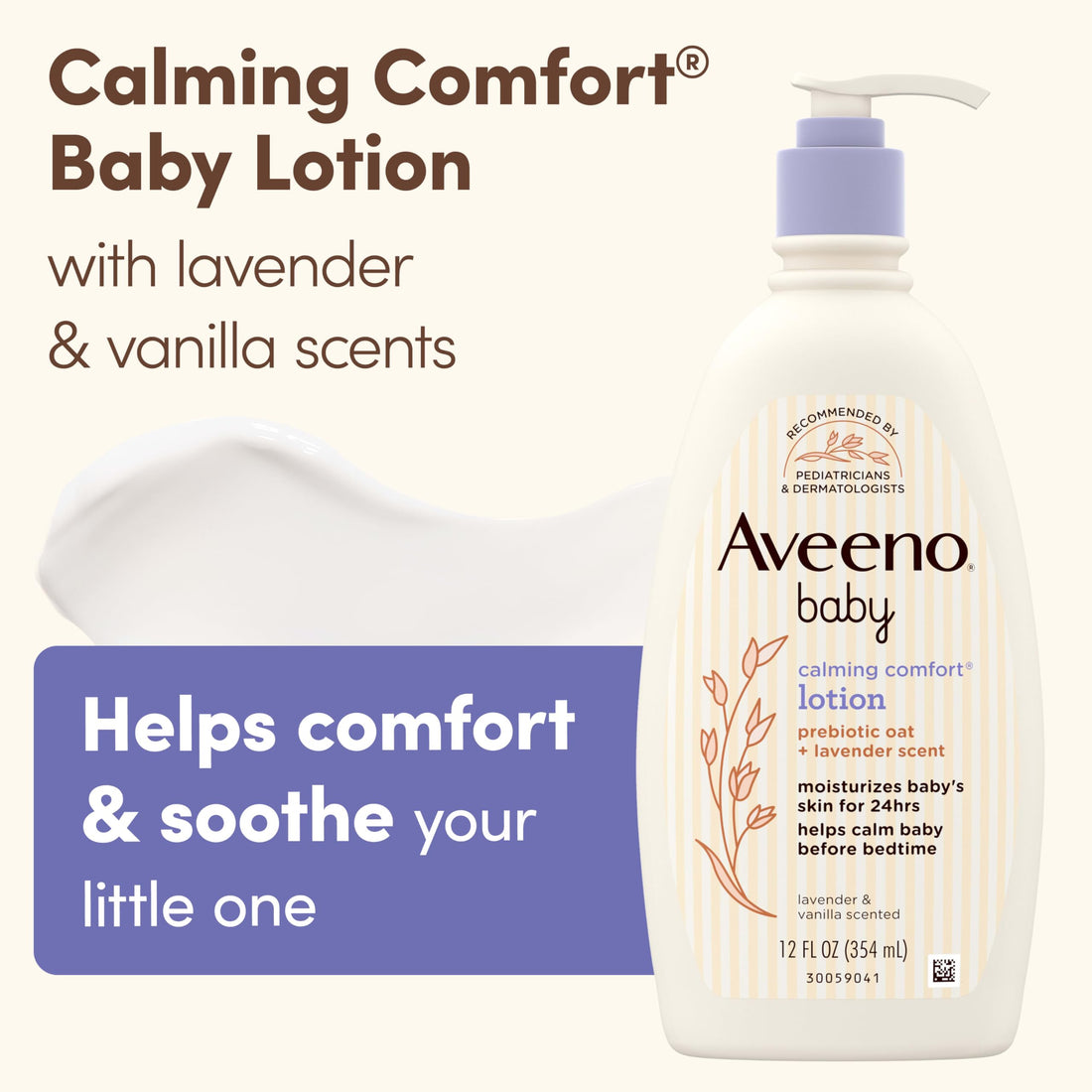 Aveeno Baby Calming Comfort Moisturizing Body Lotion with Relaxing Lavender & Vanilla Scents, Non-Greasy Baby Lotion, Nourishing Prebiotic Oatmeal, Paraben- & Phthalate-Free, 18 fl. oz Halalzen