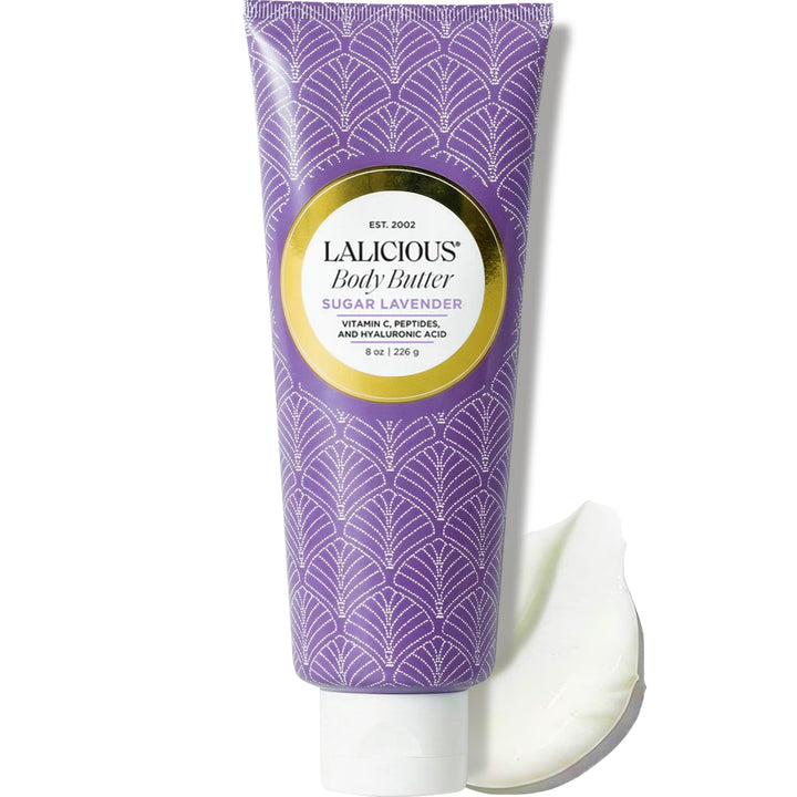 LaLicious Sugar Kiss® Whipped Body Butter 8oz | Ultra-Hydrating Shea Butter Body Cream with Hyaluronic Acid, Vitamin C & Peptides | Moisturizing Lotion for Dry Skin | Firming & Skin-Softening