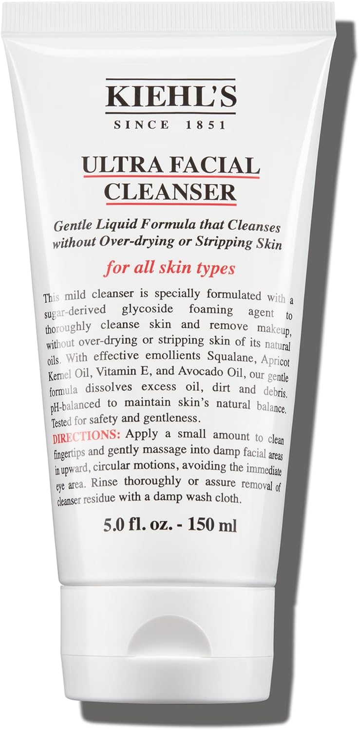 Kiehl's Ultra Facial Cleanser, Lightweight Foaming Facial Cleanser with Apricot Kernel Oil and Squalane, Gently Exfoliates and Moisturises, Removes Dirt and Debris, All Skin Types