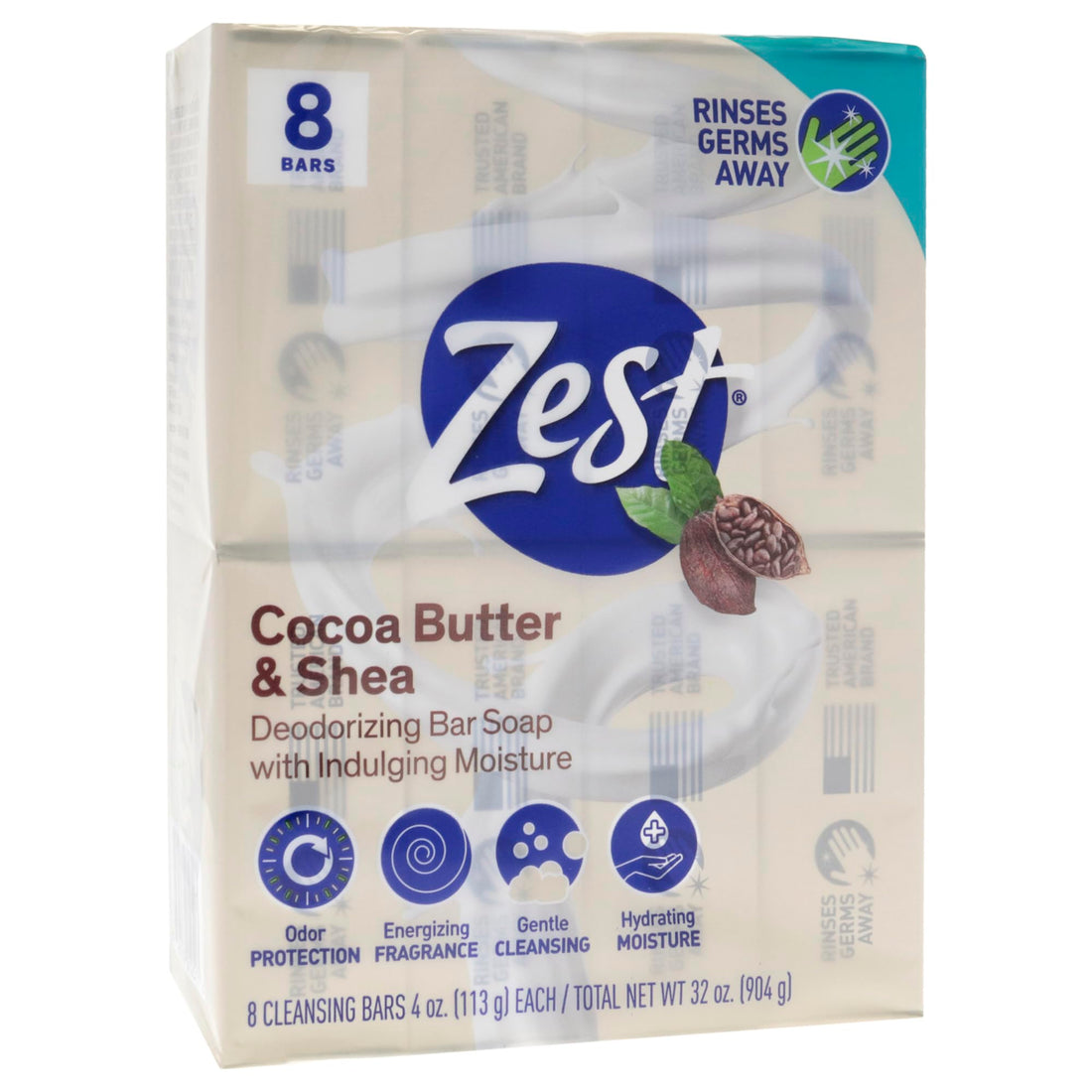 Zest Bar Soap - 8 Bars - Enriched With Cocoa Butter And Shea for Ultra Moisturizing Cleansing - Leaves Your Body Feeling Silky Smooth And Deeply Moisturized