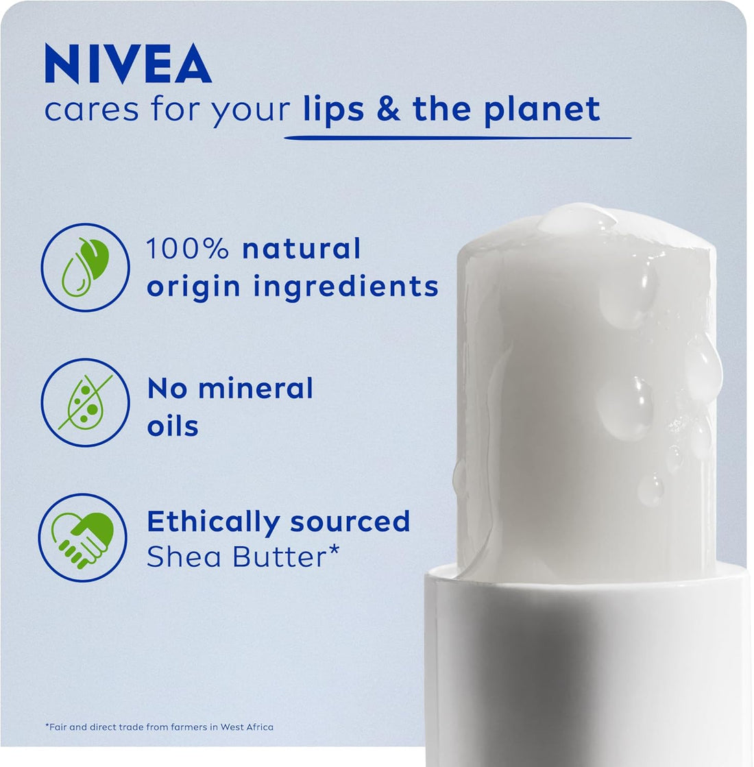 NIVEA Original Care Duo Pack Lip Balm (2x 4.8g), Lip Moisturiser Deeply Hydrates for 24h+, 100% Natural Origin Ingredients, Shea Butter, and Vitamins, Lip Care Halalzen