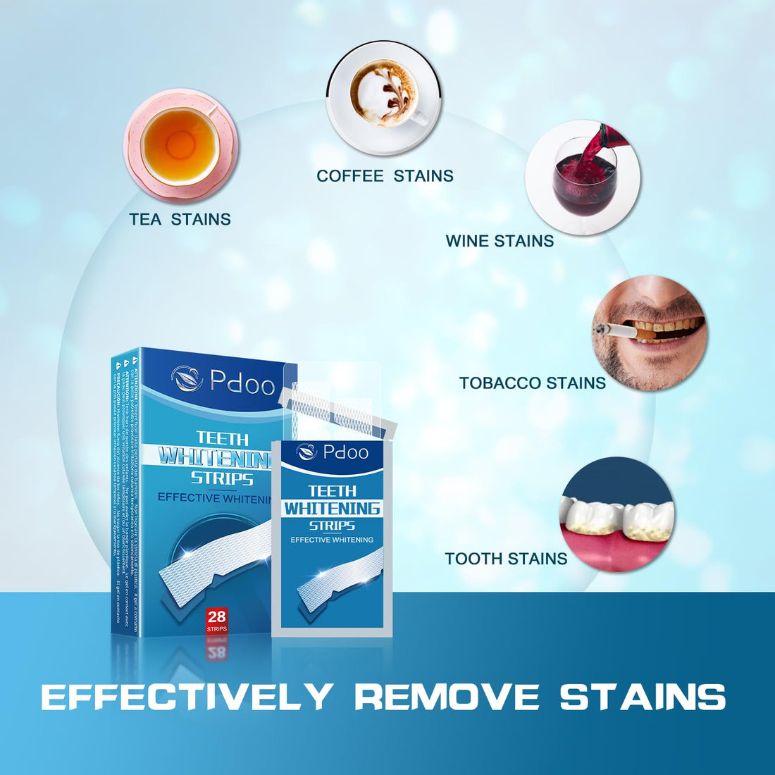 Teeth Whitening Strips 14 Treatments - No-Slip Whitening Strips - Fast Teeth Whitening Result in 7 Days - Whitening Kit for Coffee, Wine Stains Removal