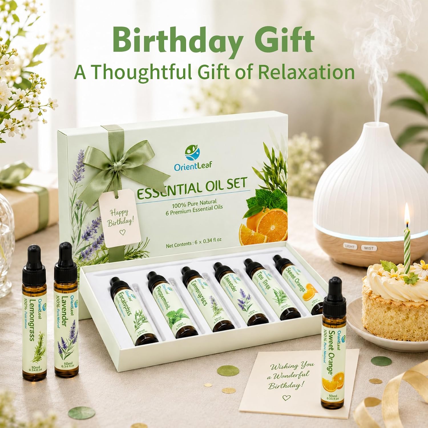 Essential Oils for Diffusers for Home, Birthday Gifts, Teacher Gifts for Women, Diffuser Oil for DIY Candle, Aromatherapy, Humidifiers, Peppermint, Tea Tree, Lavender, Eucalyptus, Orange, Citronella