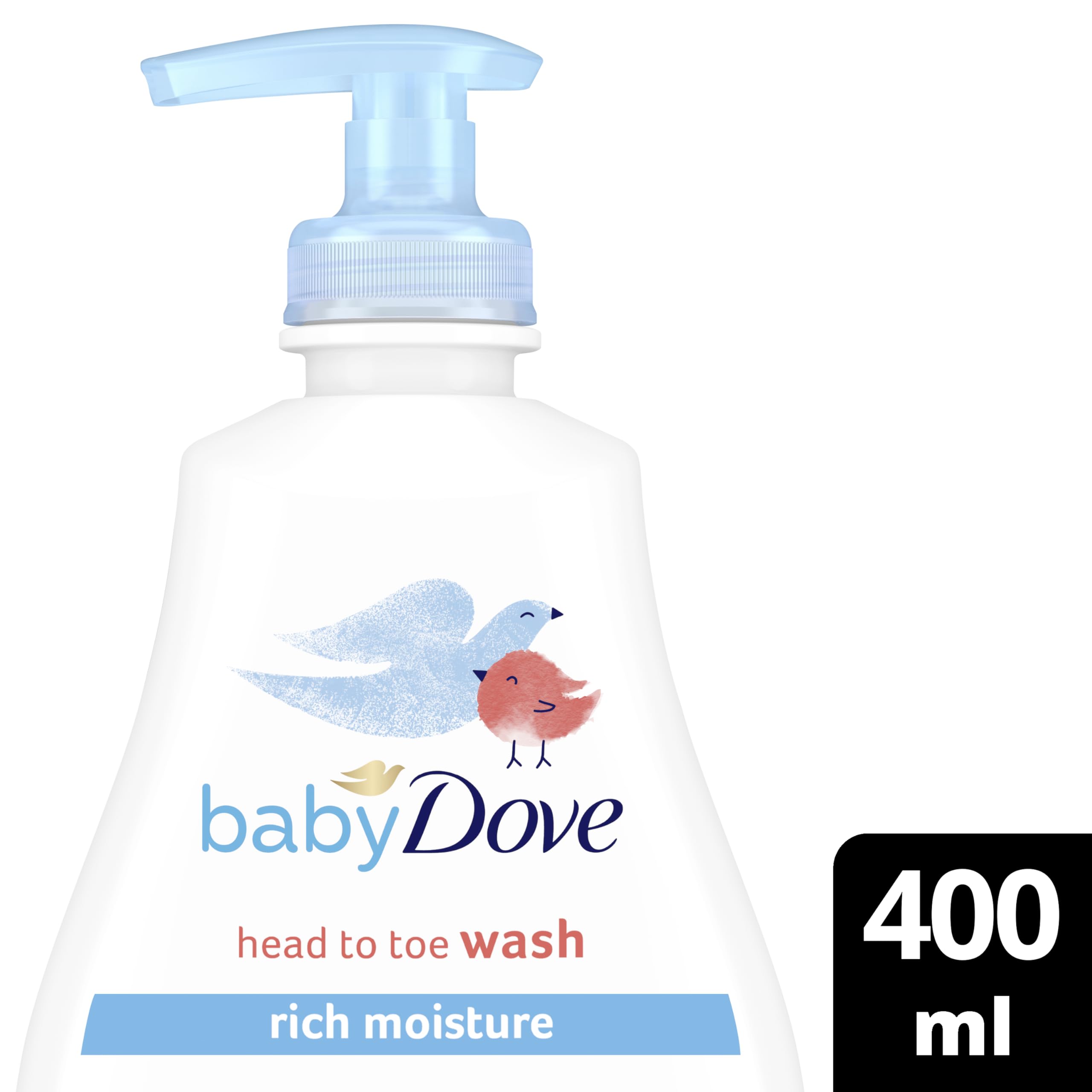 Baby Dove Rich Moisture Head to Toe Wash - Gentle & Nourishing Hair and Body Wash for Babies, Tear-Free Formula, Delicate Fragrance, Keeps Hair and Skin Soft, Ideal for Newborns - 400ml, Pack of 3