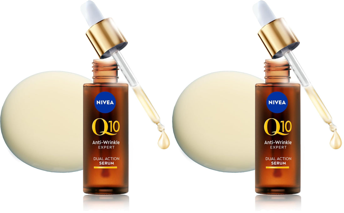 NIVEA Q10 Anti-Wrinkle Expert Dual Action Face Serum (30ml), Anti Ageing Face Serum for Women with Pure Q10, Moisturiser to Visibly Reduce and Prevent Wrinkles